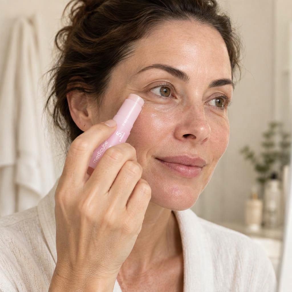 Applying the balm to under eyes